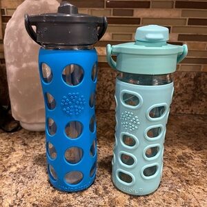 Life factory Glass Water Bottle Duo - Blue Straw Top & Mint Spout Top